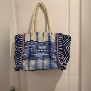 Arrow Tie Dye Boho Tote Beach Bag Blue Pink Summer Vacation Travel Purse